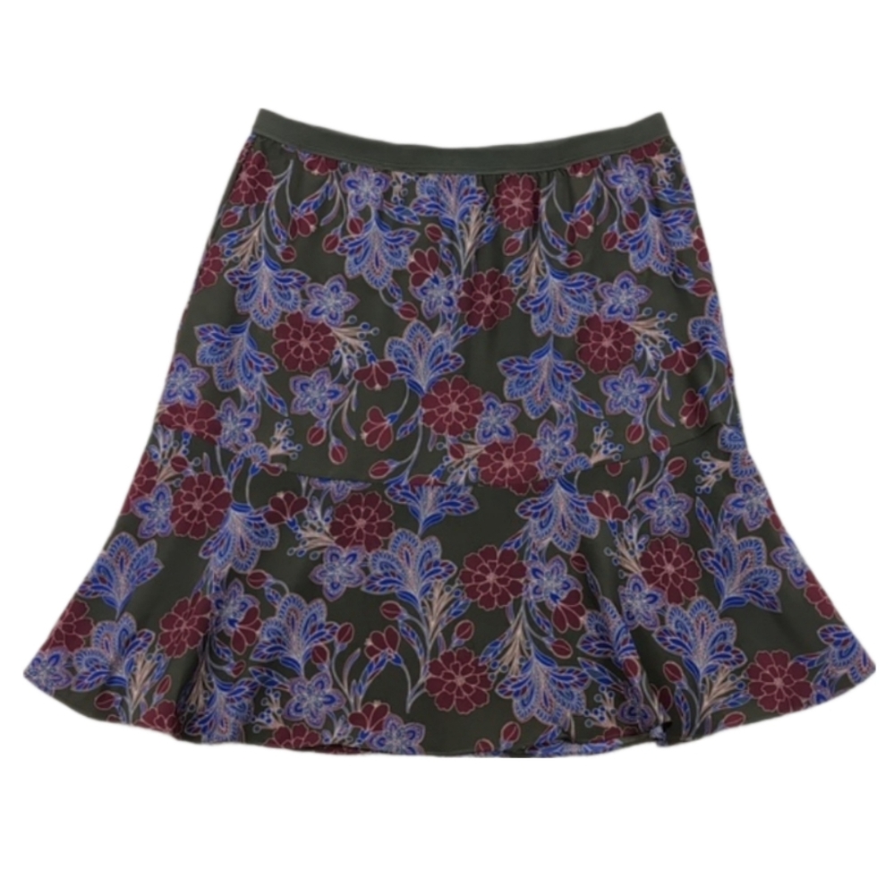 Joe Fresh Floral Trumpet Skirt Pull On Flare Hem Spring Fall Green Size Medium
